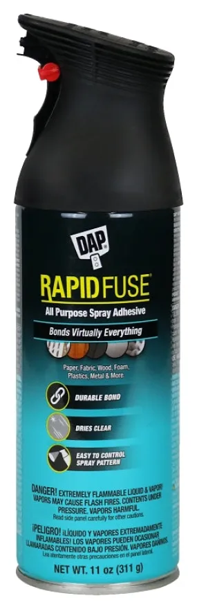 DAP RapidFuse 7079800114 Spray Adhesive, Solvent, Clear, 24 hr Curing, 11 oz Aerosol Can :CAN: QUANTITY: 1