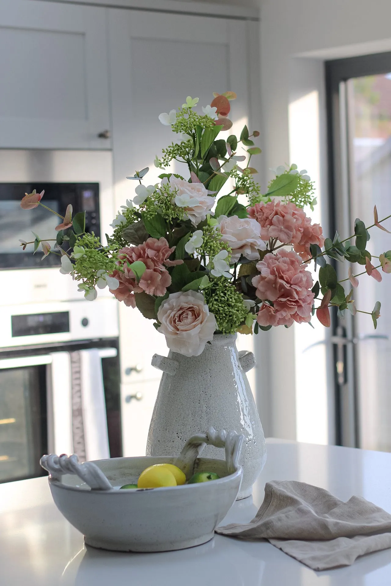 Faux Muted Blush Rose and Hydrangea Arrangement
