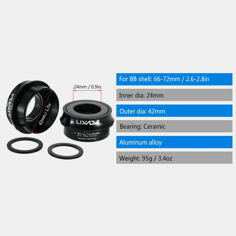 Lixada Road Bike Bicycle Cycling  Press Fit Ceramic Bottom Bracket Cups Aluminum Alloy 66mm/72mm BB Cups Crank Set Bearing   Axis Parts