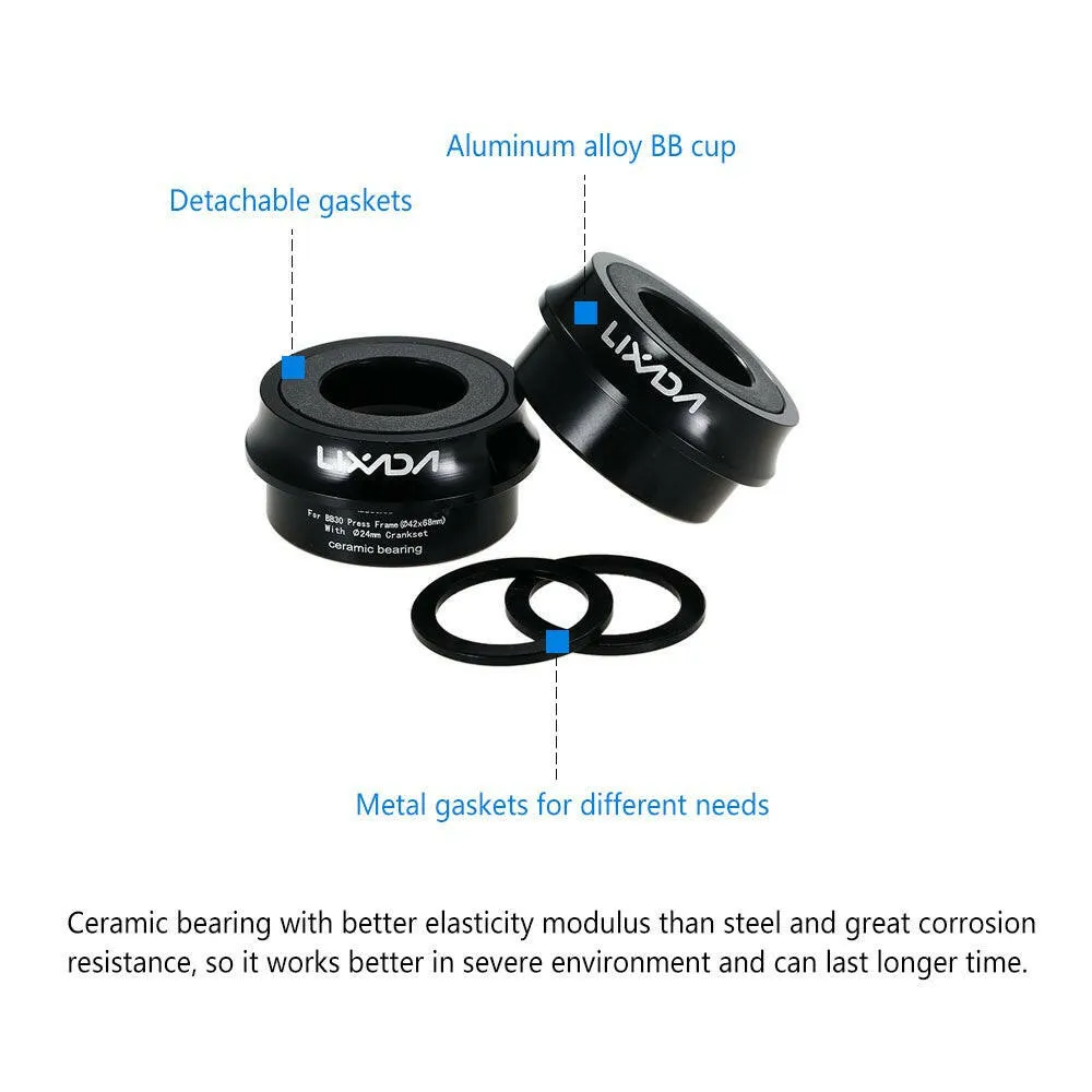 Lixada Road Bike Bicycle Cycling  Press Fit Ceramic Bottom Bracket Cups Aluminum Alloy 66mm/72mm BB Cups Crank Set Bearing   Axis Parts